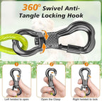 50FT Dog Tie Out Cable Lead with Shock Spring for Medium Large Dogs | Shock-Absorbing; 500LBS Tensile Strength; Strong Stainless Steel Core; 360° Swivel Locking Hook; Anti-Rust Vinyl Coating