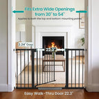Cumbor 30-54" Extra Wide Baby Gate for Stairs & Auto Close Dog Gate Black | Dual Lock Easy Install Pet Gate for Doorways, Hallways & Kitchen, Pressure Mounted, Easy Walk Thru Safety Proofing