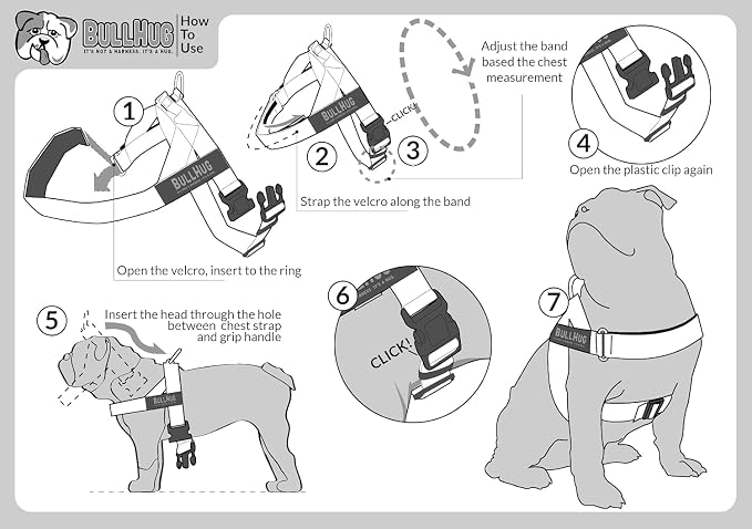 BULLHUG Adjustable Dog Harness– No Pull, No Choke – for English Bulldogs, French Bulldogs, Pugs & Broad-Chested Breeds – Easy, Safe Walks (Caution, Large)