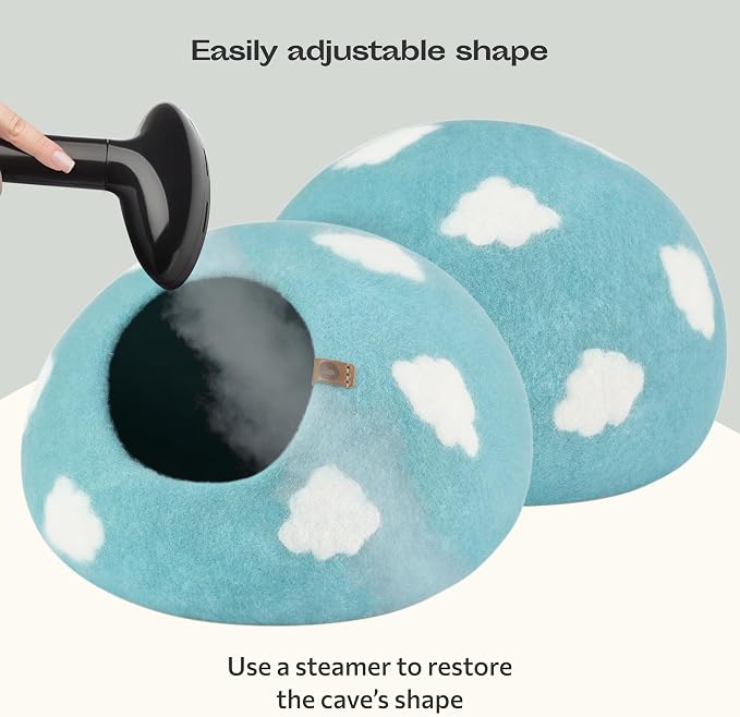 MEOWFIA Cat Cave – Premium Felt Cat Bed Enclosure for Indoor Cats, Handmade Merino Wool (Cloud Nap Blue, Medium)