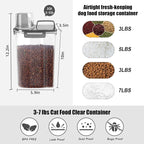 LEAWALK 3-5Lbs/3Qt Dog Cat Food Storage Container With Foldable Bowl. Plastic Pet Food Dispenser for Small Animal Kibble/Pet Food/Bird Seed/Oatmeal/Rice/Flour/Brown Sugart/Cereals (Clear Black)
