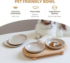 Havniva Elevated Cat Bowls, Cat Food and Water Bowl Set, Ceramic Cat Bowl | Raised Cat Food Bowls, Whisker Friendly, 5.6” Shallow Cat Dishes + 6” Wide Cat Plates, Non-Slip Wood Stand, Two Heights