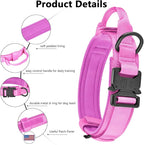 DAGANXI Tactical Dog Collar, Adjustable Military Training Nylon Dog Collar with Control Handle and Heavy Metal Buckle for Medium and Large Dogs, with Patches and Airtags Case (L, Pink-Set)