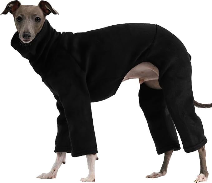 D Doggy Star Italian Greyhound Clothes Sweater Fleece Basic Onesie Whippet for Dog Turtleneck Outfits Coat (XL,FLCE Black)