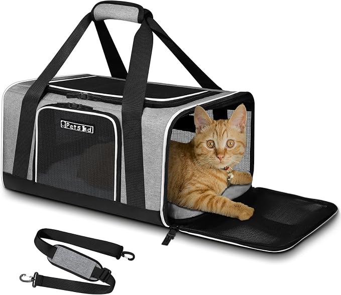 Petskd Small Pet Carrier 17" L x 11" W x 9.5" H Airline Approved, Grey | for Alaska Airlines, Lockable Safety Zippers and Anti-Scratch Mesh, Pets Under 10 lbs