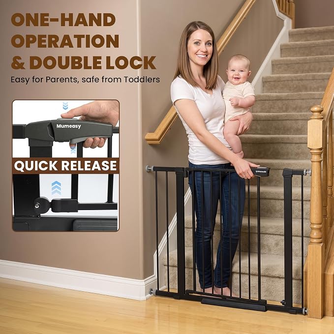 Mumeasy 36" Extra Tall Dog Gate,29.7"-40.5" Baby Gate for Stairs & Doorways | Pressure Mounted Toddler & Pet Safety Gate, Double Lock, Auto Close Walk Thru Door for Kitchen, House, Indoor, Outdoor, Black
