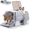XXXL Stainless Steel Cat Litter Box with Lid,28"×20"×16"Metal Cat LitterBox | High-Sided Jumbo Enclosed Litter Box for Big Cats & Multiple Cats,Ragdoll,Maine Coon,Bengal,Odor-Free/Anti-Leakage/Easy Clean