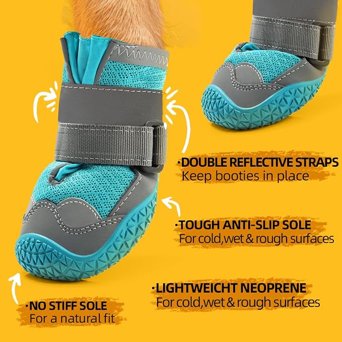 Dog Boots for Large Dogs, Medium Dog Boots & Paw Protectors for Hardwood Floors, Outdoor Dog Booties for Hot Pavement Winter Snow Hiking, Dog Shoes with Reflective Strips