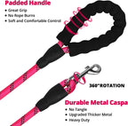 jenico Long Dog Leash 15FT: Heavy Duty Nylon Rope Leashes for Dogs Training with Reflective Threads Bungee and Padded Handle - Dog Lead for Large Small Medium Dogs Outside Walking Hiking - Pink