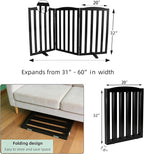 ZJSF Foldable Freestanding Indoor Dog Gate for House Wood Long Pet Gates Dog Fence for Stairs Puppy Gates for Hallways, Puppy Gate,Support Feet Included, Black, 32 "Height-3 Panels