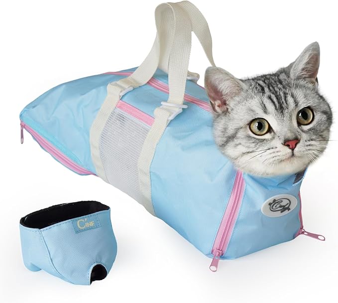 Cinf Cat Restraint Grooming Bag, Anti-Scratch Tool for Nail Trimming | Safe grooming restraint bag controls cat movement for bathing, nail trimming, injections and veterinary examinations