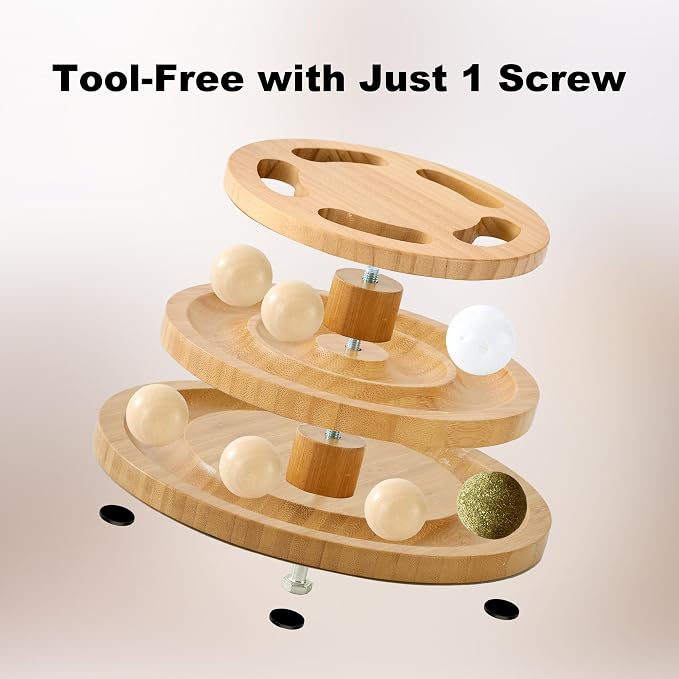 ZOMISIA Cat Ball Track Toy with Puzzle Top, Wooden Cat Toys for Indoor Cats | Interactive Spinning Balls, Large Cat Ball Tower for Kitten Exercise Mental Stimulation Self Play Home Enrichment