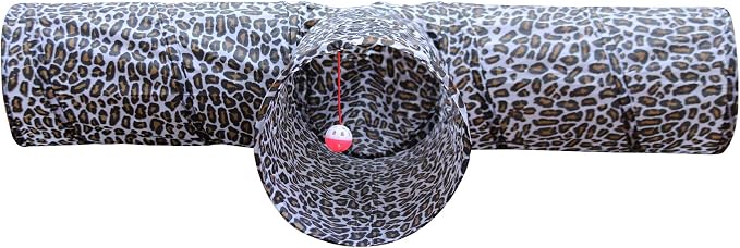 3 Way Cat Tunnel. Extra Large 12 Inch Diameter and Extra Long. A Big Collapsible Play Toy. Wide Pet Tunnel Tube for Rabbits, Kittens, Large Cats, and Dogs (Animal Print)