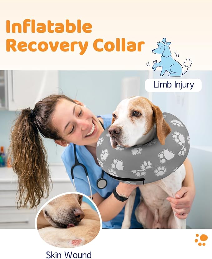 Supet Inflatable Dog Cone Collar for Large Medium Small Dogs, Soft Cone Collar for Dogs Cats, ECollar Doggie Neck Donut Dog Cone Alternative After Surgery