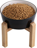 Black Elevated/Raised Dog Bowl Ceramic with Wood Stand for Medium Large Breed,Dog Food Water Dish Heavy Wighted,8 in Non Slip Modern Cute Porcelain Pet Bowl Extra Large Wide
