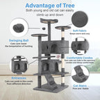 FDW | 54" Cat Tree Tower | Light Gray | Multi-Level Indoor Activity Center | with Sisal Scratching Posts, Condos, Plush Perches, Hanging Cat Toys | Sturdy, Easy to Assemble | for Kittens & Adult Cats
