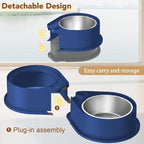 Newget 304 Stainless Steel Dog Bowl Set, 24oz Foldable Pet Dishes, Blue | Dual Food & Water Pet Bowl, Anti-Skid, Keeps Food Fresh, Easy to Install, for Small - Large Dogs/Cats - Indoor & Outdoor Use