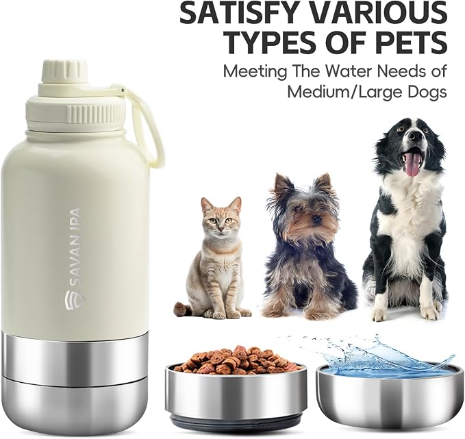 3 in 1 Insulated Stainless Steel Dog & Human Water Bottle | Leakproof Travel Dispenser with 2 Detachable 8.5 oz Bowl, 24H Cold/12H Hot, Carrying Case for Walking, Hiking,Camping & Outdoor Travel
