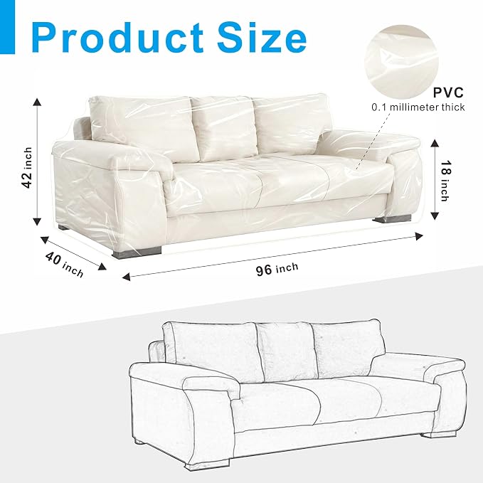 Clear Thick Sofa Cover, Waterproof Pet Couch Protector, Transparent Vinyl Couch Slipcover for Cats and Dogs, Anti Scratch Furniture Protector for Living Room
