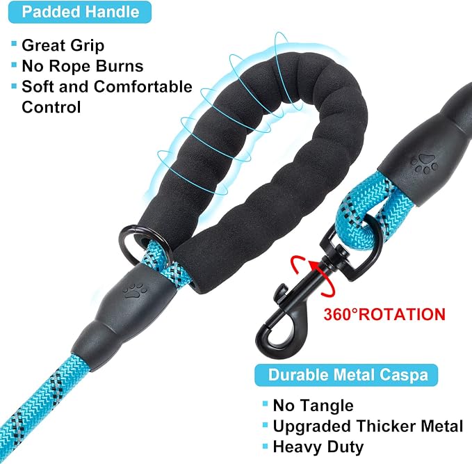 BEAUTYZOO Heavy Duty Rope Dog Leash 3 Pack, 6FT Nylon Pet Leash with Reflective Thread, Soft Padded Handle Thick Lead Strong Dog Leashes for Large Medium Dogs Small Puppy Training 6'*1/2 inch