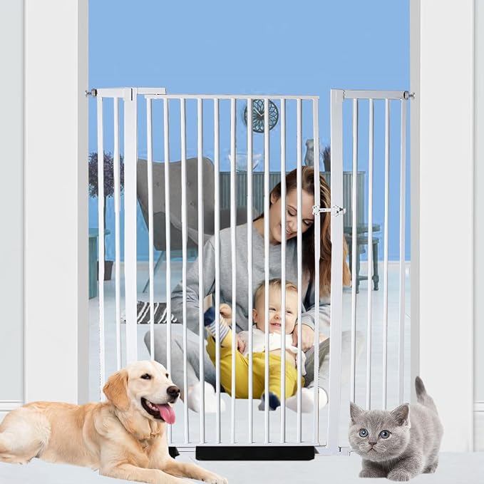 55.1 Inch Extra Tall Pet Gate, 29.92"- 43" Adjustable Dog Gates | Pressure Mounted, Walk Through, Cat Gate, No Drilling, Narrow Slat, Heavy-duty Steel, For Doorways, Stairs, Hallway, Kitchen