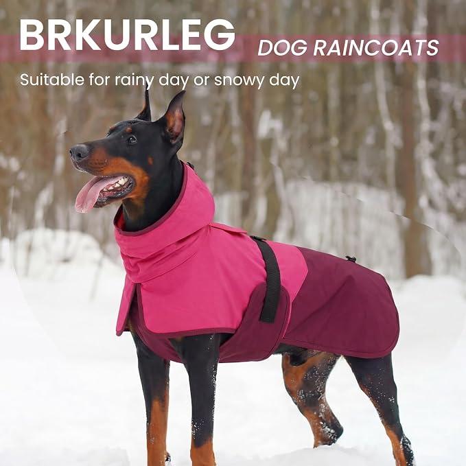 BRKURLEG Dog Raincoat, Waterproof Rain Jacket with Hood, Rose Red, XL | Adjustable Windproof Rainproof Jacket with Leash Hole, Reflective Breathable Rain Coat Poncho, for Small to Large Dogs