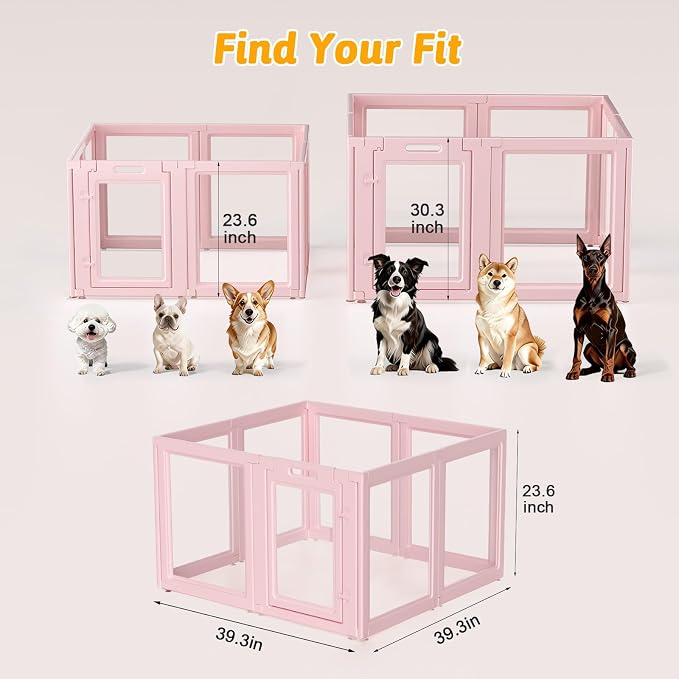 Acrylic Dog Playpen Indoor, LoveTail Puppy Playpen, Pink Dog Play Pen Indoors for Small Dog, Easy Assembly, Easy Cleansing Puppy Fence Kennel Whelping Cage(Skin Pink, 23.6" H, 8PCS)