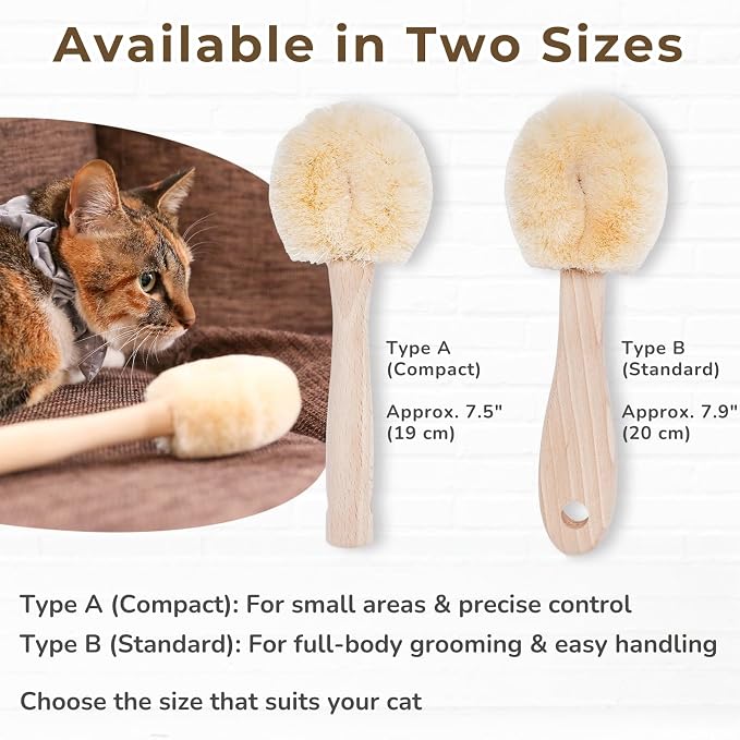 Wablade Cat Brush for Sensitive Cats & Kittens, Soft, 7.5", Made in Japan | Daily grooming & massage for routine care, gently lifts loose surface fur with natural sisal fibers (Not a Deshedding Tool)