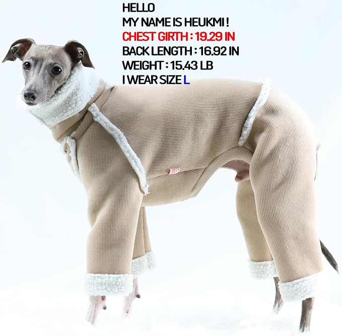 D Doggy Star Italian Greyhound Cold Weather Coat Warm Fleece Corduroy Sweater Turtleneck Onesie Clothes Whippet for Dog (XL,Corduroy Beige)