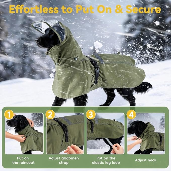 Waterproof Dog Rain Coat, Breathable Windproof Dog Raincoat with Adjustable Strip, Leash Port, Removable Hood, Reflective Full-Body Coverage Pet Poncho | Large Dogs, Green（6XL