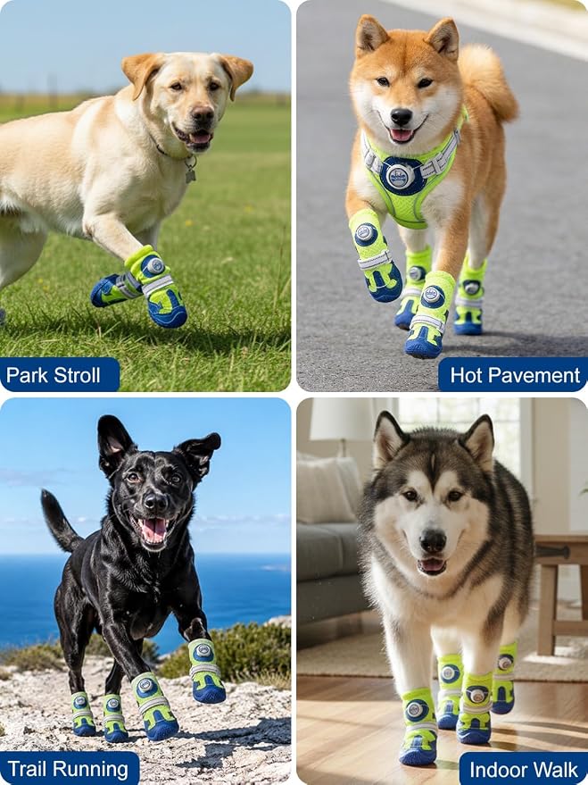 Huafly Tension Knob Dog Shoes – Twist-Lock Dog Boots & Paw Protectors for Small Medium Large Dogs,Non-Slip Sole Breathable Mesh Reflective Strap for Hiking Camping Hot Pavement & Hard Floor (Size 5)