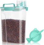 Pet Dog Cat Food Storage Container 5 to 7 lbs with Can Cover and Mixing Spoon, Airtight Travel Pet Food Storage Dispenser with Easy-pouring Spout & Cup, Kibble Dog Treat Bird Seed Container -Cyan