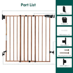 Babelio No Bottom Bar Baby Gate, 28" H x 26-43" W, Brown Wood Pattern | Easy Install| One-handed Opening| Auto-close| Drill Needed Indoor Safety Dog/Pet Gate for Stairs, Hallways & Doorways