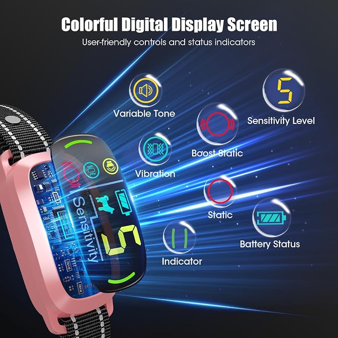 Smart AI Bark Collar for Large Medium Small Dogs, Anti Barking Device with 5 Training Modes, Exclusive Forced Bark-Stopping, Rechargeable IP67 Waterproof Bark Collar with 5 Sensitivity (Pink)