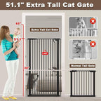 Fairy Baby 51.1" Extra Tall Pet Gate 29.5"-32.6" Wide Dog Gate for Doorways | Adjustable Auto Close Tall Cat Gate, Pressure Mounted Baby Safety Gates, 1.37" Narrow Bar Spacing Metal Gate Indoor, Black