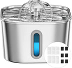 Cat Water Fountain Stainless Steel 74oz/2.2L with 6 Filters & 6 Sponges | Pet Water Dispenser-Indoor Cats Automatic Silent Fountains for Drinking-Metal Small Dog Watering Bowls-Gifts for Kitty Animal