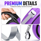 Double Retractable Dog Leash for Two Dogs Up to 115 lbs - 18.6 ft Coupler Leashes for Small Medium Dogs - One Locked System, Non Slip Grip, Tangle Free (Purple)