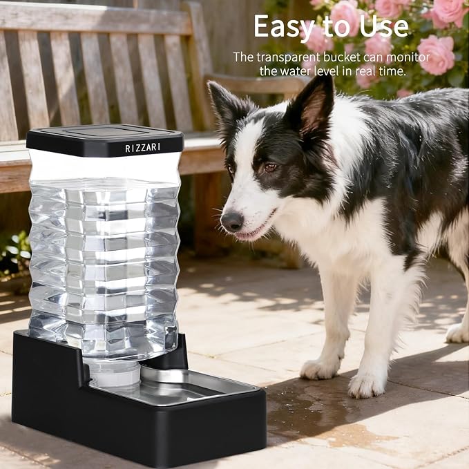 RIZZARI 10L Filtered Gravity Water Bowl Dispenser for Dogs - Dog Bowls | Dishwasher Safe Bowl,Triple-Layer Filtration,Cleaner Everyday Hydration,Large Dog Water Supply,Long-Lasting Freshness,