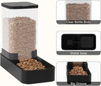 Automatic Cat Feeder and Water Dispenser in Set with Pet Food Bowl,Gravity Dog Waterer and Food Feeder for Small Medium Dog Cat Puppy Kitten Large Capacity(3.3L,Black)