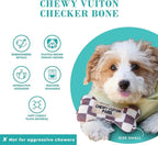 Haute Diggity Dog Chewy Vuiton Bone Plush Squeaky Dog Toy, Soft Durable Designer-Inspired Stuffed Puppy Chew Toys for Small & Medium Dogs, Machine-Washable (Tan Checker) Large