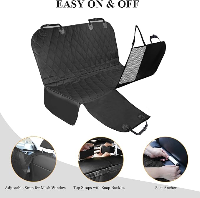 VIVAGLORY Dog Seat Cover Dog Hammock, Large, Black | Seat Cover for Car Suv & Truck, Back Backseat Split Hair Resistant Protector for Pet
