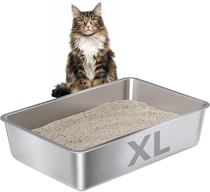 Stainless Steel Litter Box XLarge Big Cats,XL Metal Cat Litter Box | Easy to Clean,Cat Litter Box，Stainless Steel LitterBox for Large/Medium Cats,No Stick No Smell