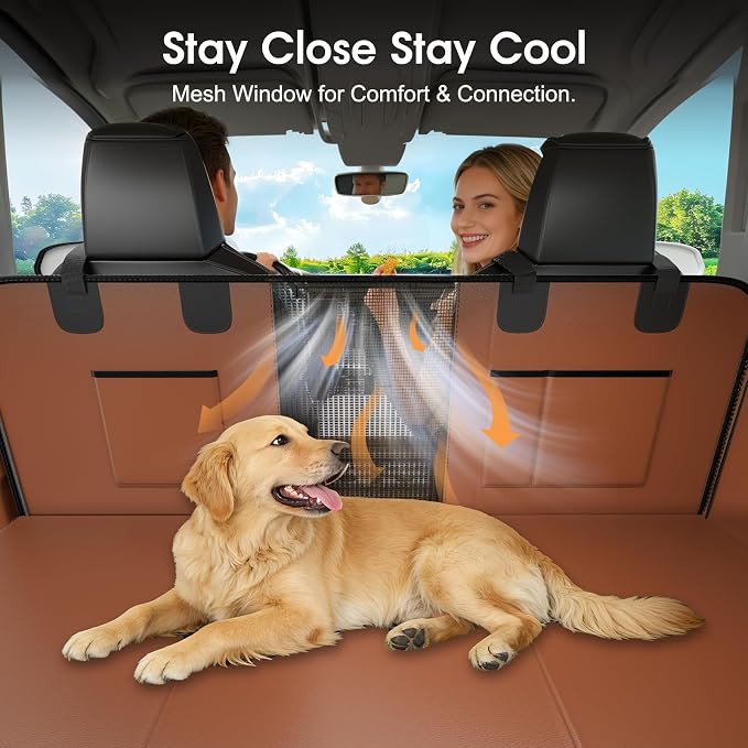 Hard Bottom Dog Car Seat Cover, 52"×65", Waterproof PU Leather | Stable Hard Bottom Support for Comfortable Rides with Large Dogs