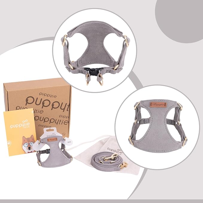 Puppytie XXS Puppy Harness and Leash Set, Silver Grey, XXS (2.2–6 lbs) | Puppy Harness for Small Dogs, Teacup and Yorkie Harness, Soft Lightweight and Adjustable, Small Puppy Harness for Daily Walks