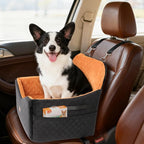 Dog Car Seat for Small/Medium Dogs Up to 35lbs, Puppy Car Seat with Thick Cushion, Detachable Washable Dog Carseat with Storage Pockets, 2 Safety Belts (Brown)