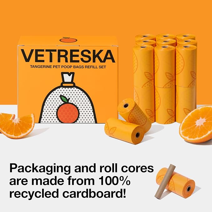 VETRESKA Citrus Scented Dog Poop Bags, 300 Counts, Leak Proof and Large | Extra Thick Pet Waste Bags for Dogs Walking and Cat Litter (20 Refill Rolls)