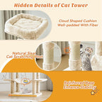 Sweetcrispy 66 Inch Cat Tree Tower, Multi Level with Hammock, Beige | Cat Climbing Tower with Natural Sisal Scratching Posts, Hammock, Pet Condo for Indoor Cats and Kittens Play