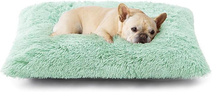 EHEYCIGA Fluffy Dog Crate Bed for Medium Dogs, Plush Faux Fur Crate Pad, Calming Anti Anxiety Medium Dog Bed, Washable Soft Warm Mat with Non-Slip Bottom, Apple Green