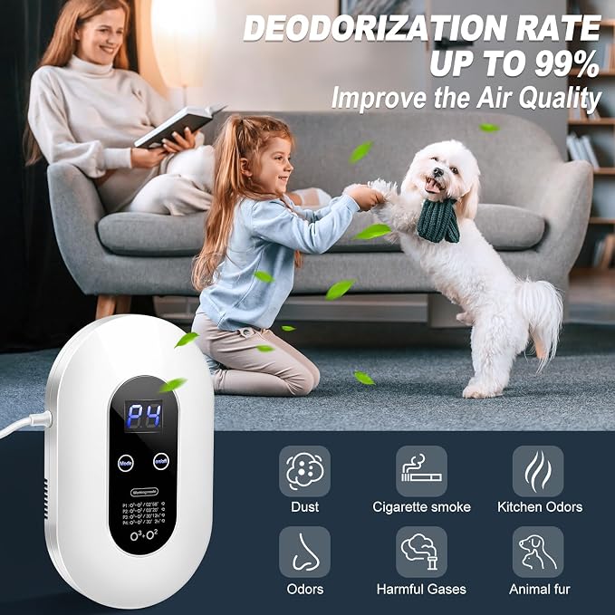 Ozone Odor Eliminator for Strong Odor 99% Cat Litter Deodorizer Dog Poof | Odor Removal Air Ionizers Home Plug-in Air Purifier for Bedroom, Toilet, Kitchen, Pets, Smoke, Formaldehyde Air Freshener