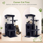Globlazer Cat Tree Tower for Indoor Cats, 50-inch Adult Cat Tree House for Large Adult Cats with Steps, Scratching Post, 2 Cat Caves, Dangling Toys, FC50, Dark Grey